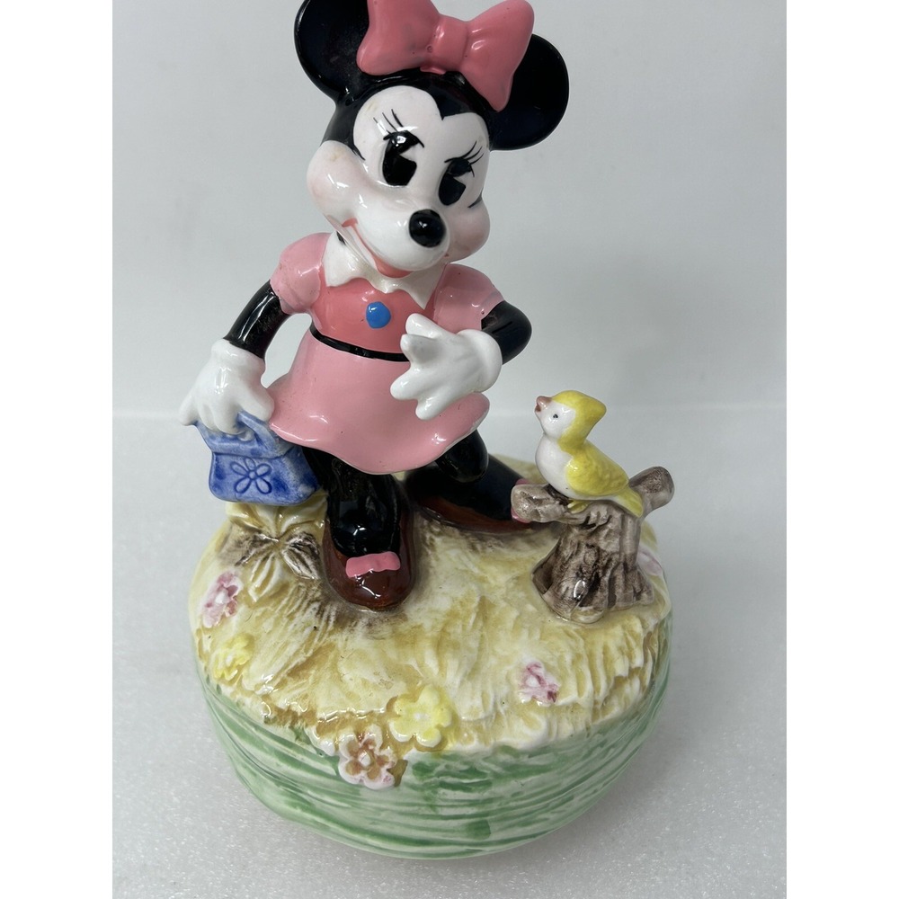 Disney Schmid Minnie Mouse Ceramic‎ Figurine with Bird Music Box Vintage
